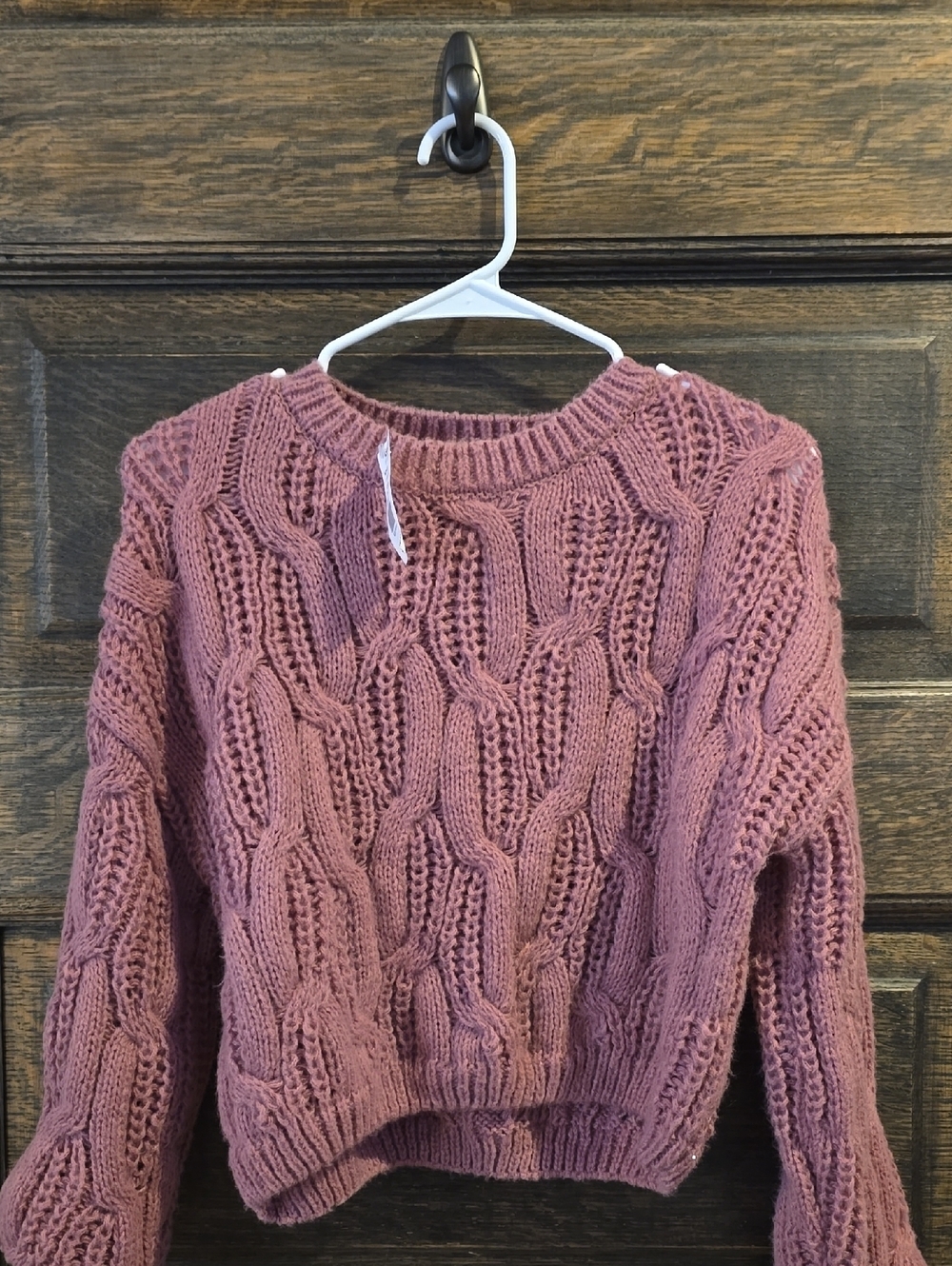 Pink Rose Mauve Cable Knit Crewneck Sweater
